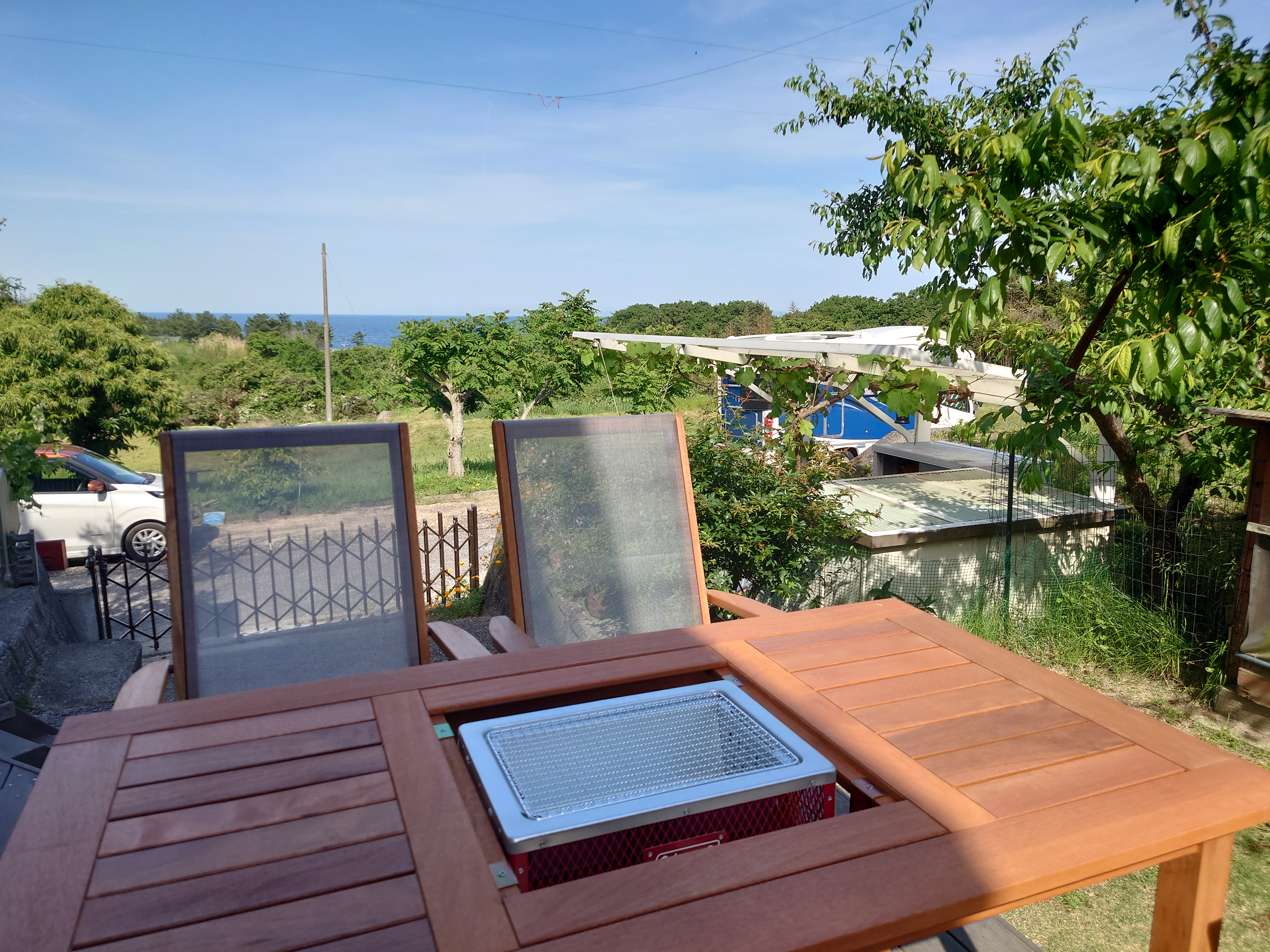 天然木ガーデンテーブル5点セット BBQ MFT-225BBQ＆MFC-259D 山善