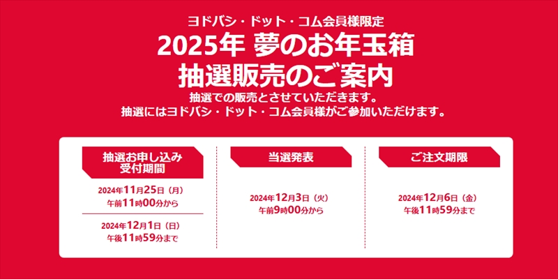 大人気福袋！ヨドバシカメラで「2025年 お年玉箱」の抽選販売申し込み