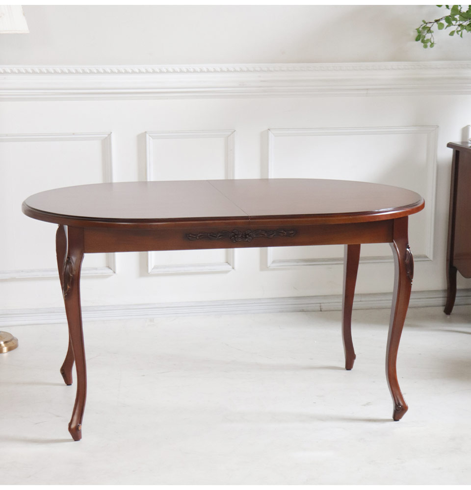 伸長式 ダイニングテーブル 輸入家具 アンティーク調 猫脚 木製