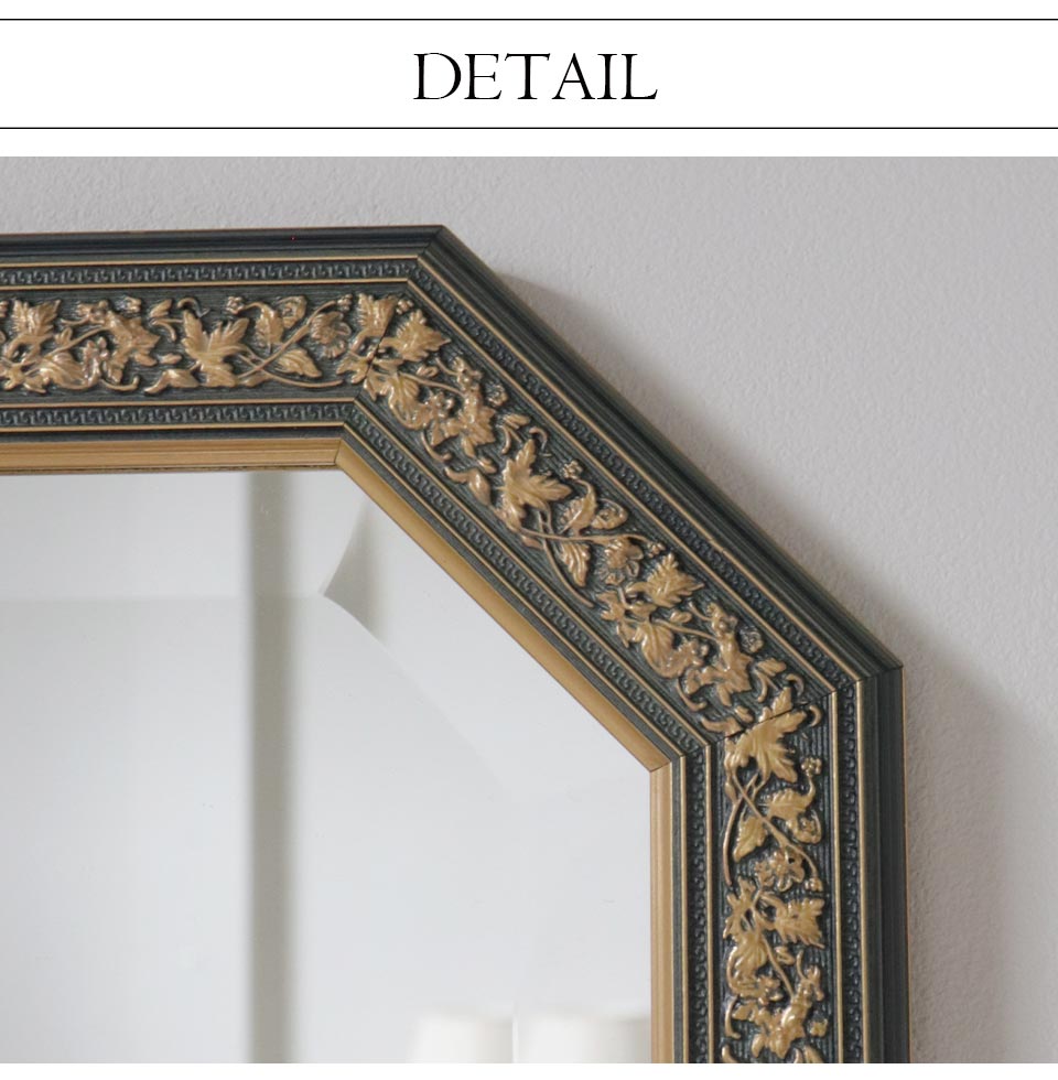 イタリア製 ウォールミラー(壁掛け鏡) ネイビーリーフ 48×68cm