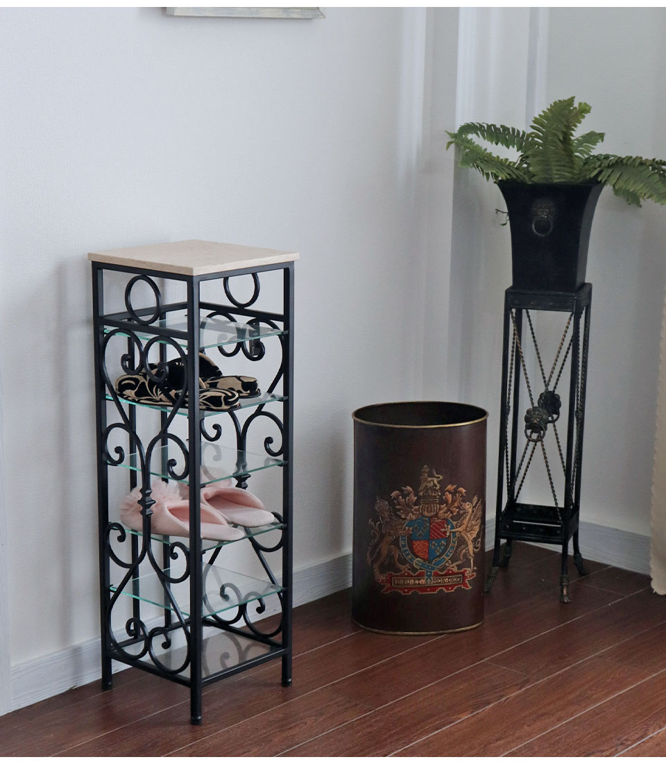 アンティーク調 おしゃれなアイアンスリッパラック ガラスラック｜Y