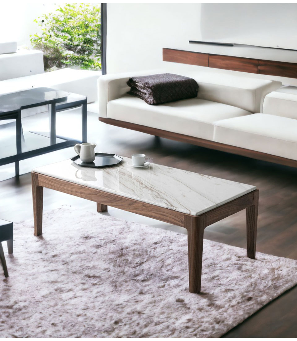 大理石 センターテーブル 幅120cm ウォールナット脚 HOBANG｜モダン