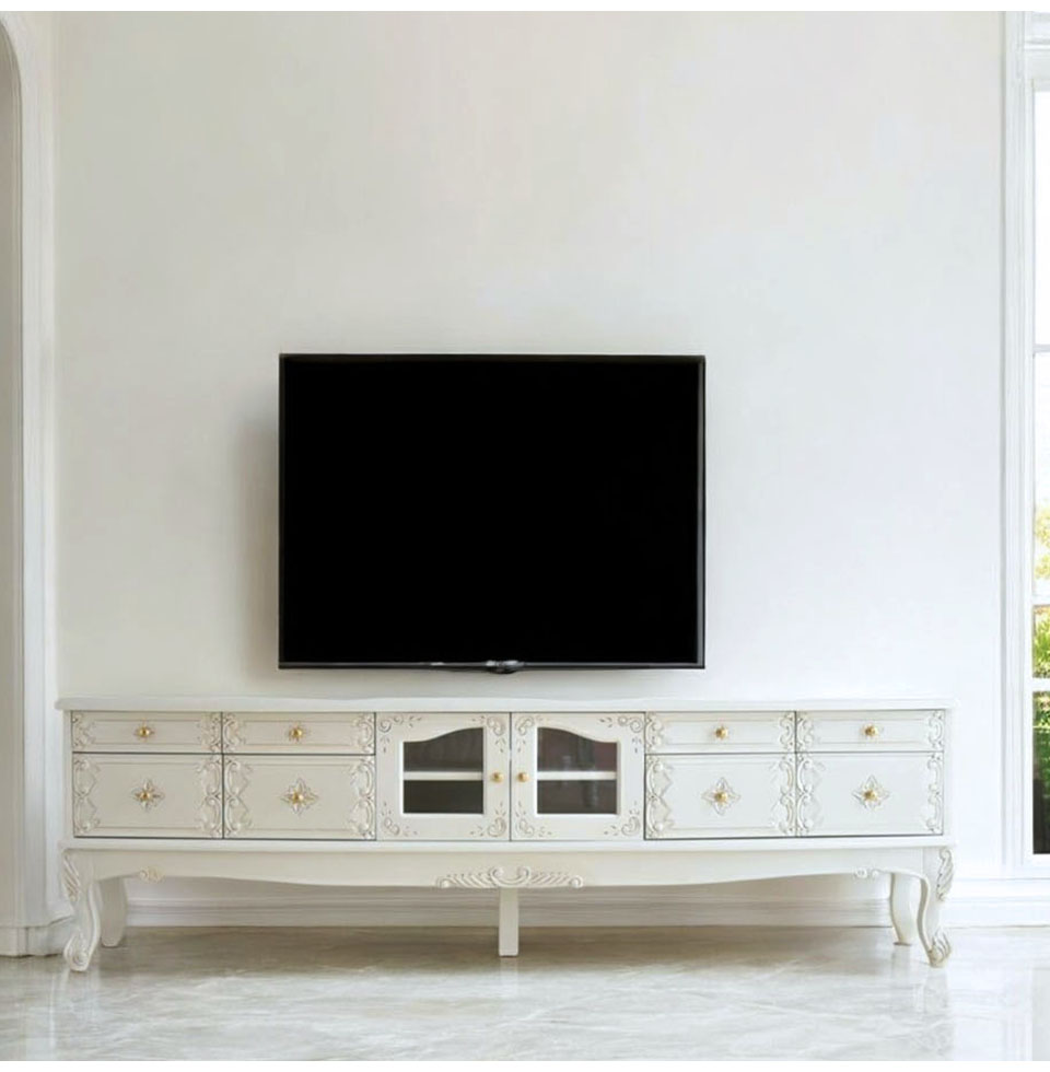 マホガニー材使用 パルマエミリア アンティークホワイト テレビボード