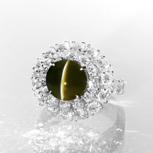 クリソベリルキャッツアイ5.06ctプラチナリングダイヤ3.28ct付(GRS宝石