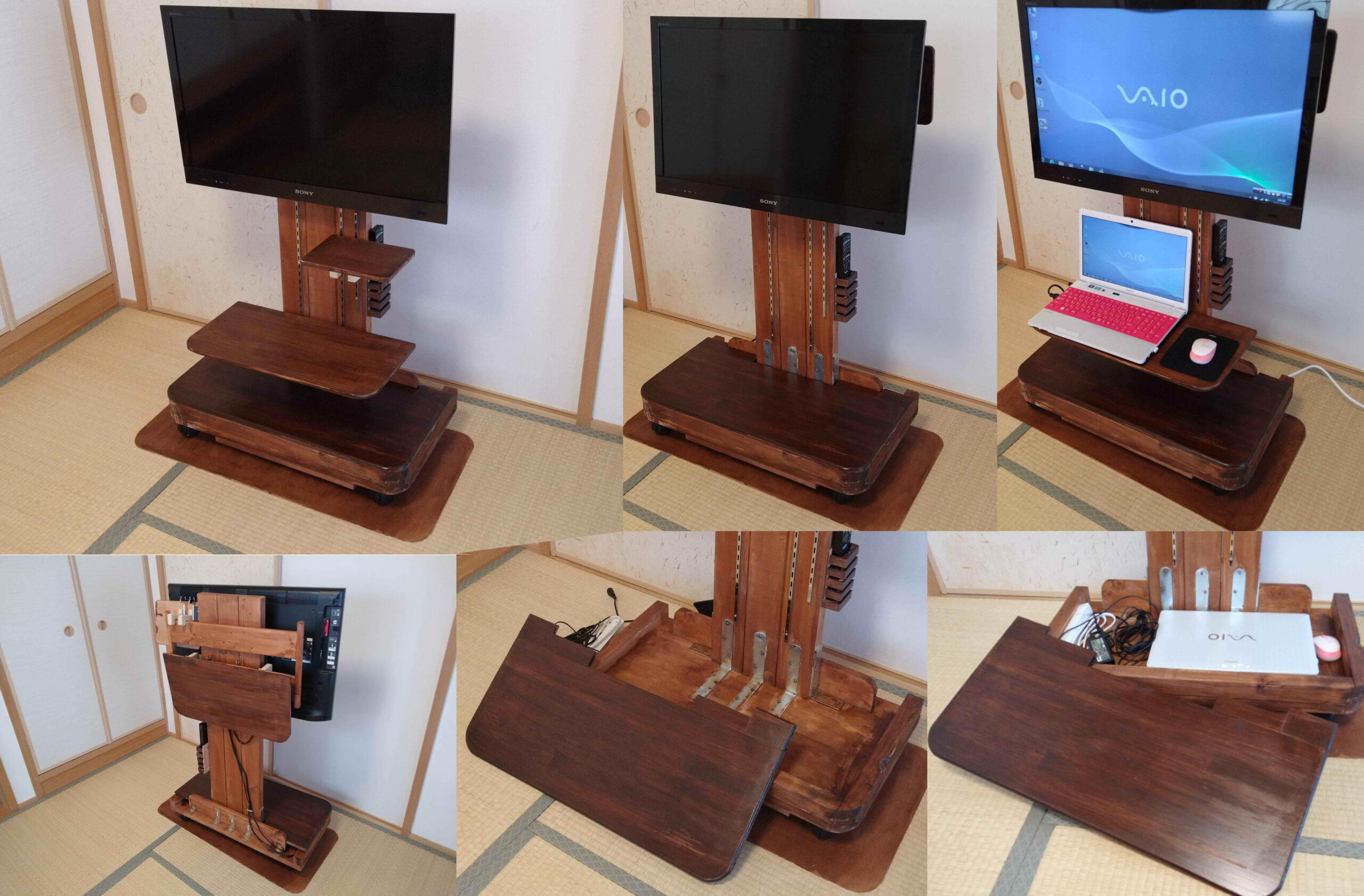 移動式、収納付き、2種類棚板（収納可能）付き32インチ用テレビ台のDIY