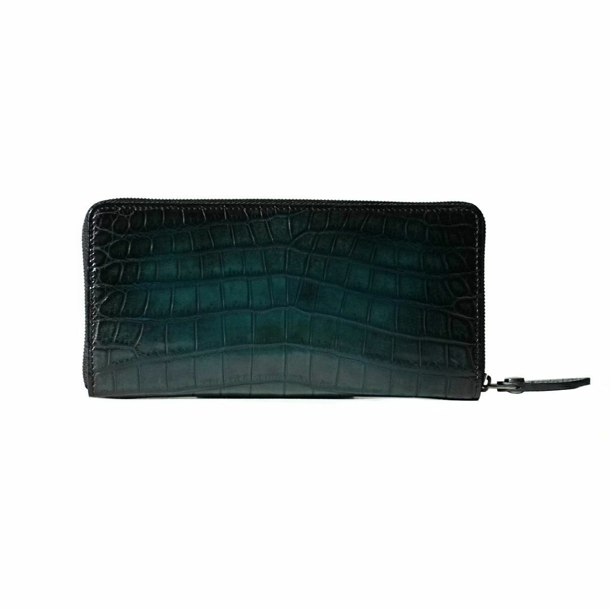 YFA114 クロコダイルラウンドファスナーウォレット ｜美しい色彩の革