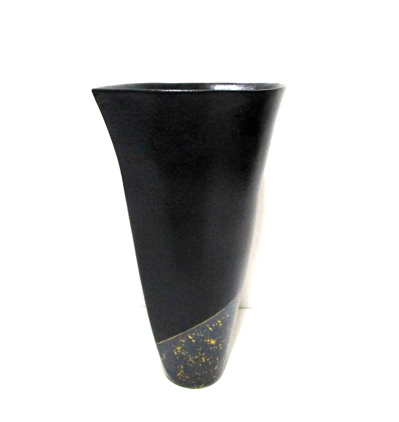 特-636 作家物手作り黒7.5号舟形生花・立花花器 - 花器ギャラリー
