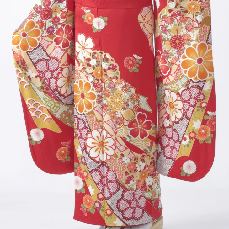 f0722086r】【赤・ワイン系】振袖 レンタル フルセット Mサイズ 【状態