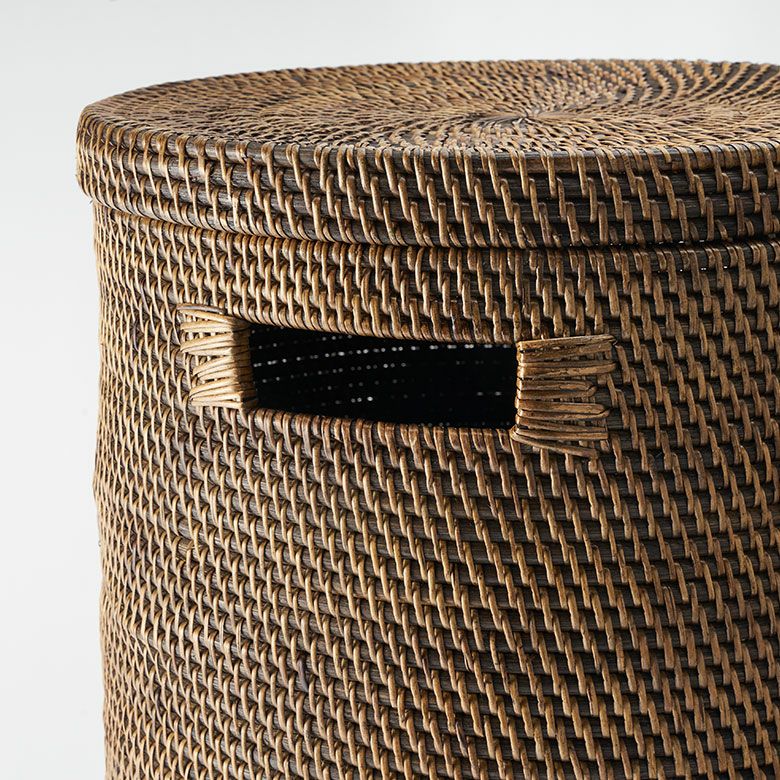 アタとラタンで編まれたフタ付き大型バスケット 48L | インテリア雑貨