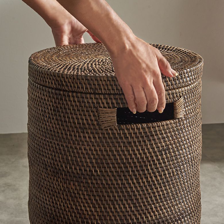 アタとラタンで編まれたフタ付き大型バスケット 48L | インテリア雑貨