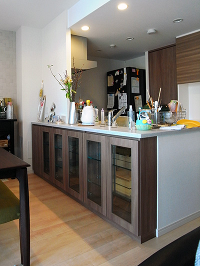 カウンター下 框ガラス,背面ミラー収納【k023】｜オーダー家具