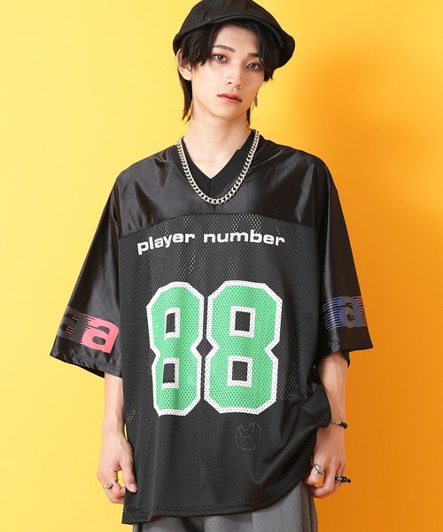 tシャツ a.p.o.v. コンビメッシュナンバリングフットボールシャツ