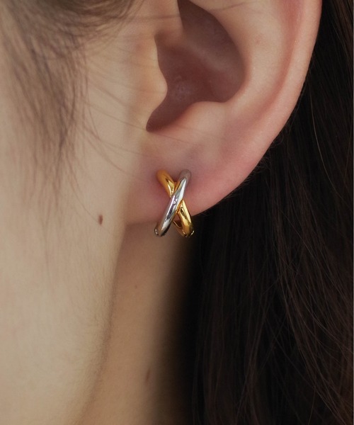 yu-ka ピアス : クロスピアス バイカラー（ゴールド×シルバー
