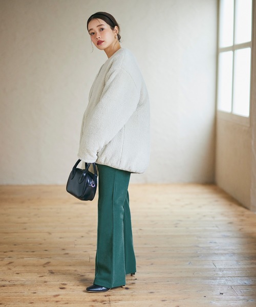 coca（コカ） パンツ 裏起毛ジョーゼットピンタックフレアパンツ