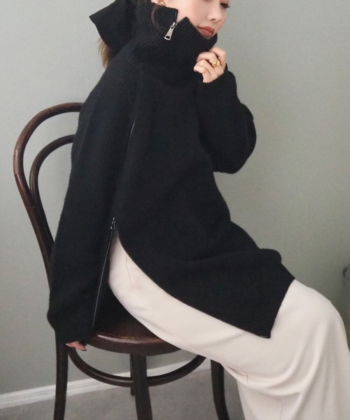 ニット セーター turtleneck double zip knit top /タートルネック