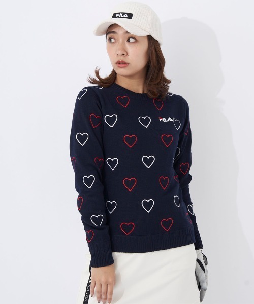 FILA GOLF ニット セーター 羊毛混 ハート柄 クルーネックセーター