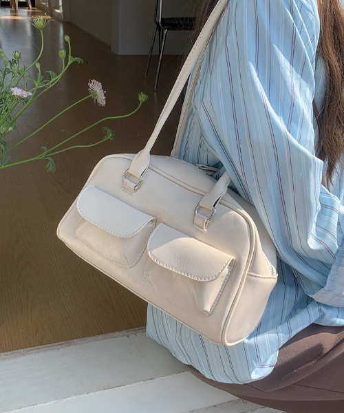 ボストンバッグ ダブルポケットロングハンドルボストンバッグ