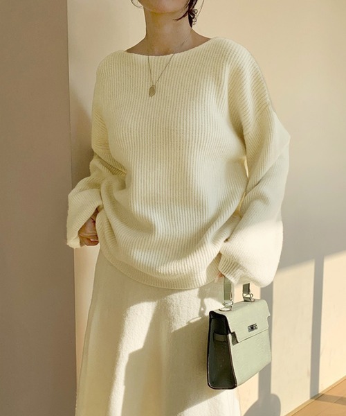 ニット セーター セットアップ ボートネックドロップショルダーニット