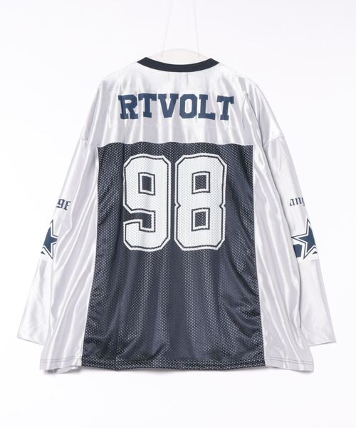 tシャツ a.p.o.v. ナンバリングプリントシャイニー＆メッシュコンビ