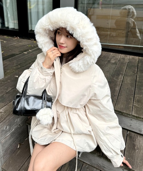 Loueme ダウンコート ダウンジャケット ボリュームファーフード