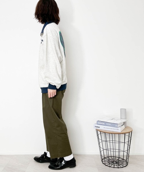 トレーナー スウェット TC 裏毛 バックプリント ハーフZIPスウェット