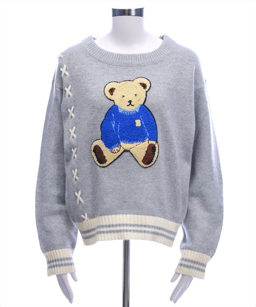 clear ニット セーター ベアワッペンニットトップス「アニマル柄
