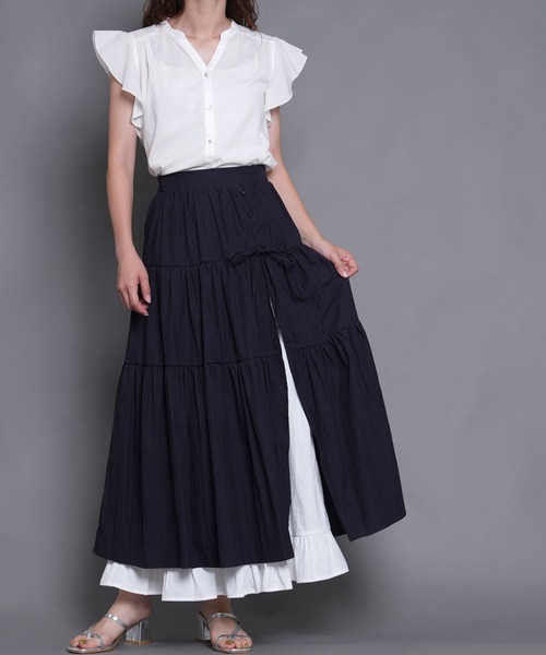 Nohea スカート ナチュラルワッシャー2枚重ね配色レイヤードレース