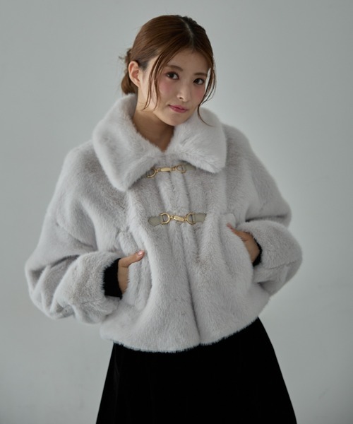 Nadana コート アウター ビット付フェイクファーショートジャケット