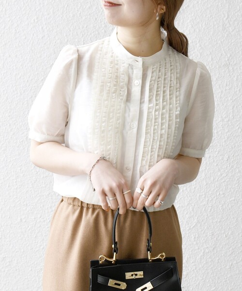 SHIPS any ブラウス シャツ any:「手洗い可能」シアー フリル バンド