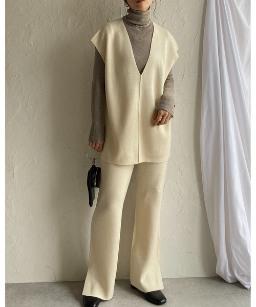 She's Closet セットアップ ノーカラー深vネックニットベスト＆ニット