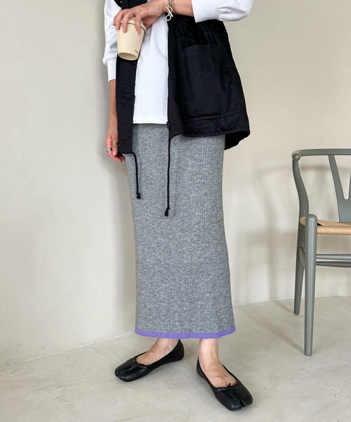 スカート 「XSサイズあり」バイカラーリブニットタイトスカート