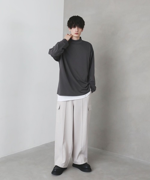 tシャツ モックネックポンチ長袖カットソー メンズ レディース