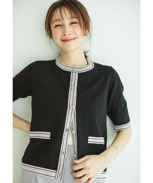 index（インデックス） カーディガン バイカラークルーネック