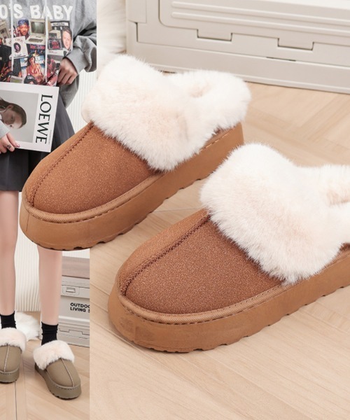 スリッポン もこもこ フェイクムートンスリッポン レディース