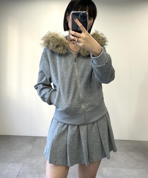 LACーVERT セットアップ ファーフーディーZIPパーカー＋プリーツミニ