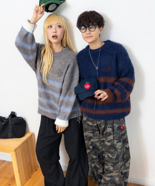 kaoyorinakami セーター ニット HALF-STRIPE KNIT / ハーフストライプ