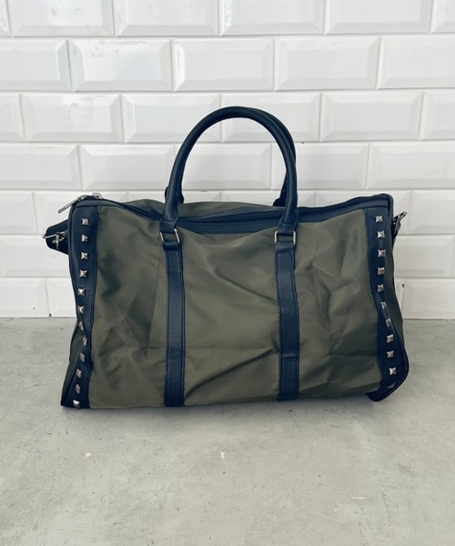 ボストンバッグ 「大容量」ワッペンスタッズデザインボストンバッグ