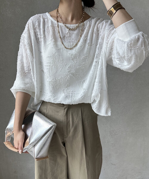 SUKALA】ブラトップ付きフローラルジャガードトップス(M/ホワイト