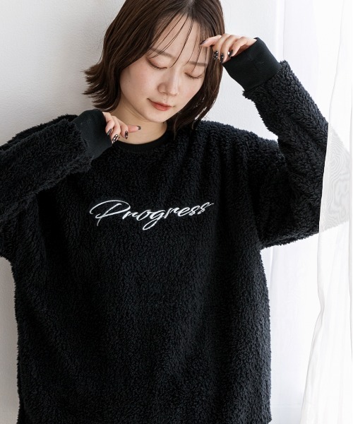 ad thie（アドティエ） トレーナー スウェット 刺繍ロゴ ボアプル