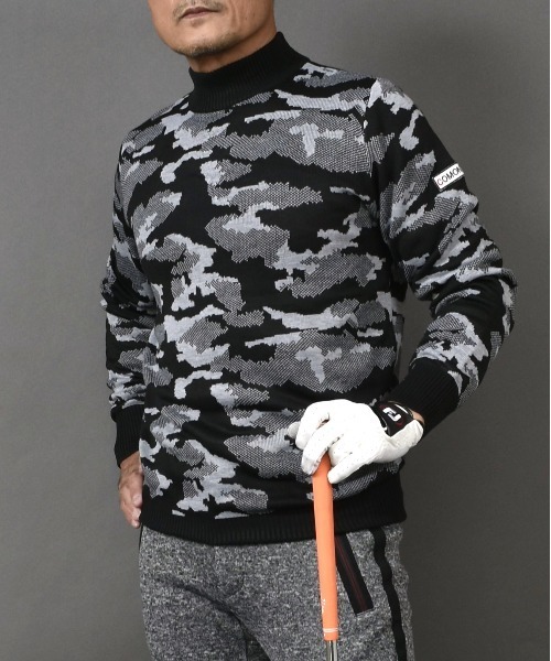 COMONGOLF（コモンゴルフ） ゴルフ ニット素材 迷彩 柄 モックネック