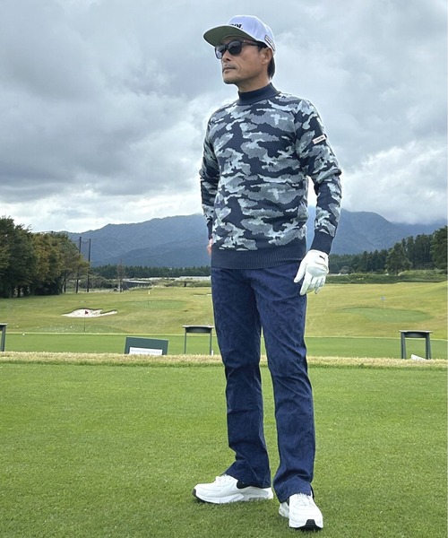 COMONGOLF（コモンゴルフ） ゴルフ ニット素材 迷彩 柄 モックネック