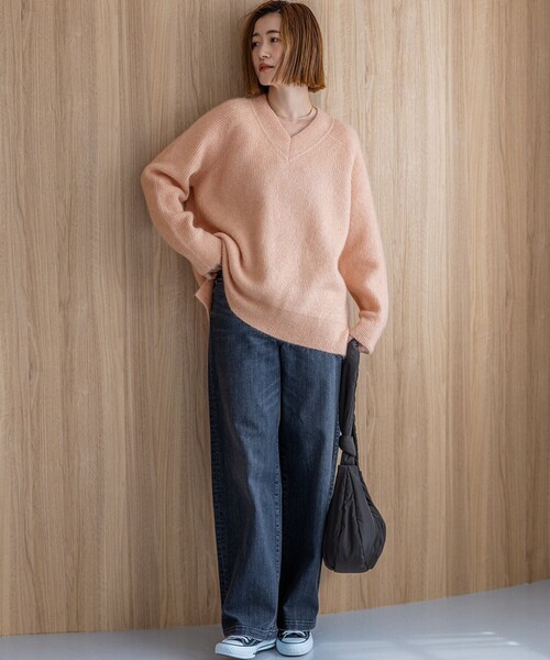 ニット セーター モヘヤミックススパングル Vネック レディース