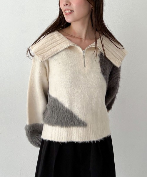 archives（アルシーヴ） ニット セーター ハーフZIPインターシャ