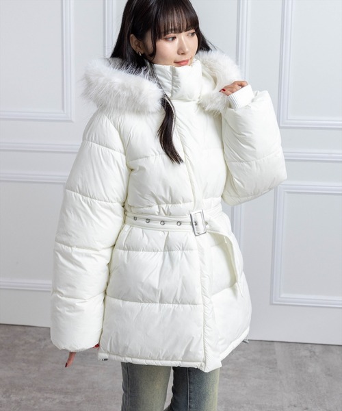 CLEAR BASIC ダウンコート ダウンジャケット ベルト付きエコファー中綿