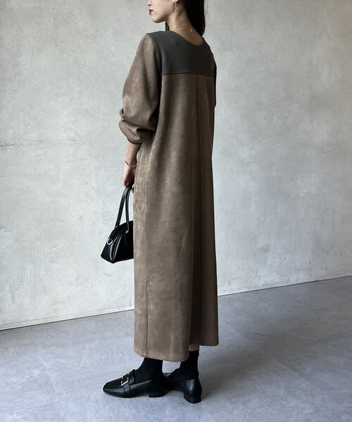 Chez toi（シェトワ） ワンピース スエード×リブ前後2WAYワンピース