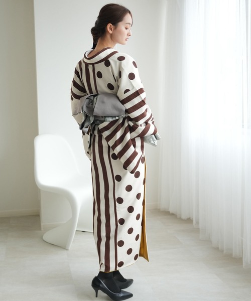 utatane 着物 着物 袷着物 半身 大粒ドットとモダン縞々 レディース