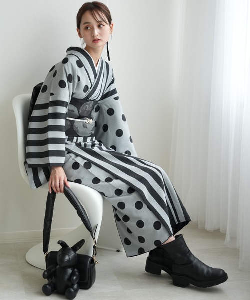 utatane 着物 着物 袷着物 半身 大粒ドットとモダン縞々 レディース