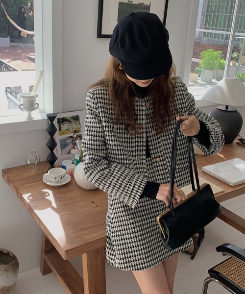 LACーVERT セットアップ ツイード千鳥柄チェックセットアップ
