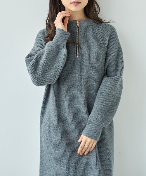 mil（ミル） ワンピース 前後2wayハーフジップニットワンピース