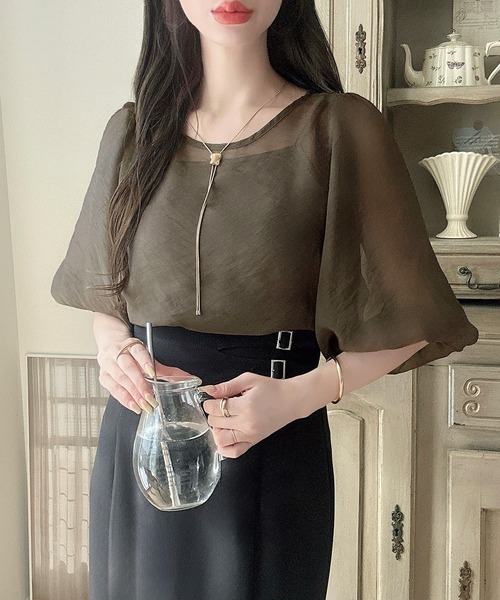 Meiru ブラウス シャツ シアーレイヤードトップス「キャミソールセット